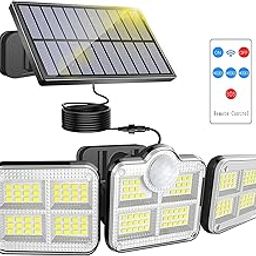kh Solar Light Outdoors, 3 Heads Solar Motion Sensor Lights with Remote, 122 LED Solar Security, IP65 Waterproof, 270° Wide Angle, LED Flood Light with 3 Modes, 13 ft Cable-picture-19