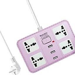 Aqplus Extension Power Strip 3USB Ports with 4 International Multi Plug 3 Pin Use Extension Boards (Pink)-1