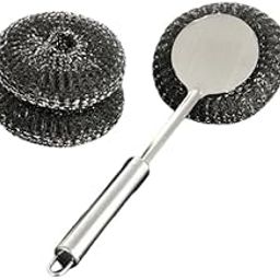 JAY EMPIRE Stainless Steel Scourer Scrub Set with Long Handle Brush+Steel Ball+Screwdriver Metal Scouring Pad Removes Grease, Oil and Dirt Stains from Pots, Dishes and Bakeware-image-72