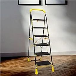 TRENDY Cameo 6 Step Heavy Duty Foldable Metal Step Ladder with Anti-Skid Shoes and Extra Strong Wide Steps (Yellow and Black)-picture-14
