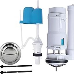 Taxan Toilet Plastic Dual Flush Valve, Flush Siphon,Fill Valve With Toilet Repair Kit Abs Push Chrome Plated Button For Tank Commode Fixed Together Commode Cistern (8" Inch)-image-32
