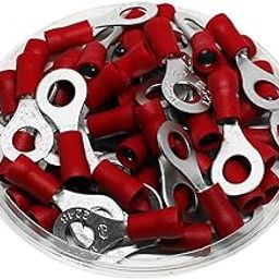 OLEIO, 1.5Sqmm Stud hole 6mm,Hex Make Copper Insulated ring Lugs, Cable Ends Crimp Tubular Ring Terminals Connectors, Insulated, Fit Cable Size:1.5 Sqmm Bolt hole Size: 6mm - (Pack 50 Pcs)-23