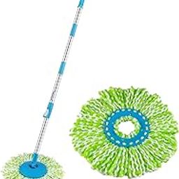 Primeway® Stainless Steel 109-127cm 50" Length Extendable Handle Stick Rod for 360 Degree Spin Mop | Dry & Wet Pocha for Floor Cleaning | Replacement Spares Set with 2 Microfibre Refills-15