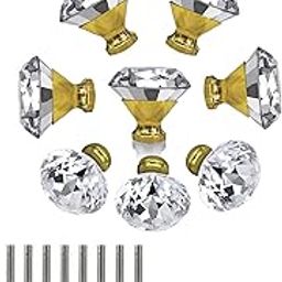 JP Hardware Clear Glass Crystal Diamond Shape Cabinet Knobs/Wardrobe Door Knobs (40mm, Gold) - Pack of 8 (Gold Diamond knobs)-image-61