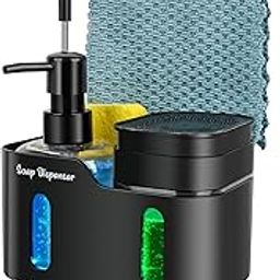 Boperzi 4-in-1 Hand Soap and Dish Soap Dispenser for Kitchen Sink, Black Kitchen Soap Dispenser with Sponge Holder, Dual Dispenser Organizer for Countertop Sink Organizer Caddy for Storage-image-95