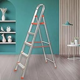 ZOLMIX 5-Step Foldable Aluminum Ladder for Home | 7 Year Warranty, Heavy Duty & Anti-Slip Steps, Edge Guards, Lightweight, Portable Ladder with Sure-Hinge Technology for Home, Kitchen, Office - Silver-10