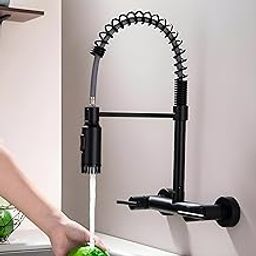 InArt Luxury with Wall-Mounted Kitchen Sink Tap - 360° Pull-Down Sprayer, Multi-Function Spray Head, Single Lever, Black Matte Finish, and Hot & Cold Functionality, Brass-image-14