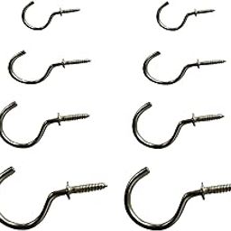 Q1 Beads 70 Pcs Steel Ceiling Cup J Hooks kit, 4 Sizes Screw-in Hanging Hook Hanger (1/2 inch, 1 inch,1.5 inch,2 inch)-16