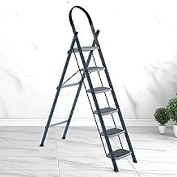 LAPO Ladder for Home Steel Foldable–6 Step Ladder with Anti-Slip Wide Steps, Secure Hand Grip & Rubber Shoes – Heavy-Duty Durable Design with (Grey)-image-27