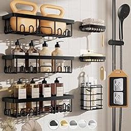 FLYNEX 6-in-1 Bathroom Shelves | Space-Saving Storage for Towels, Soap & Essentials | Bathroom Organiser Without Drill with Self-Adhesive Magic Stickers | Self-Adhesive, Multipurpose Shelf with Hooks-image-20