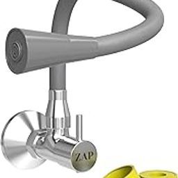 ZAP Elixir Brass Sink Cock | Modern Grey & Chrome Finish Kitchen Faucet | Flexible 360° Dual Flow Spout Tap | Wall Mount | Rust-Free | Water Saving Aerator | Ideal for Modular Kitchens-image-63