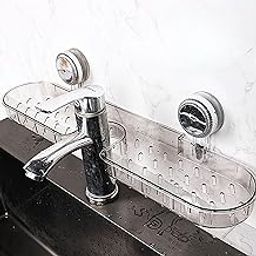 Primechoice Basin Sink Organizer with Suction + Adhesive Mount – Transparent Wall Shelf for Soap, Bottles, Sponge, Toothbrush & Cleaning Accessories | No-Drill Bathroom Storage Rack (Pack of 1)-image-14