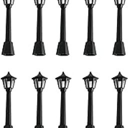10 Pcs Black Mini Miniature Street Light Model, Railway Train Post Lamps, Lamp Outdoor Pathway Lantern Post for Dollhouse Decoration Micro Landscape Fairy Garden Lighting Accessories, Post Lights-picture-17