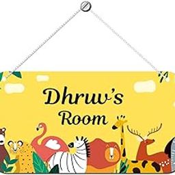 ARTBUG Jungle Theme Customizable Name Door Name Plate for Kids Room, Wall Hanging, Door Signboard, Kids Room Décor, Gift for kids- Size :- 28 x 14 cm, Name - Dhruv-image-76
