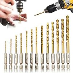 Sunkizzrs® 13-Pcs HSS Titanium Coated Drill Bit Set 1/4" Hex Shank(1.5-6.5mm) − Quick Change Design Drill Power Tool for Wood/Soft Metal/Plastic-0