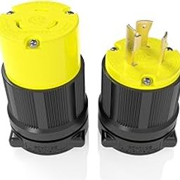 Journeyman-Pro Industrial Grade NEMA L6-30P & L6-30R 30A 250V Locking Plug Connector Set, Black/Yellow, cUL Listed-24