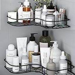 Oslen (Pack of 2 Self-Adhesive Shelf/Storage Organizer for Bathroom and Kitchen Corner Wall Mounted Rack Shelf Bathroom Accessories Storage Rack (No Drilling-Shelf Adhesive) (8 and 9 INCH,Black)-image-19