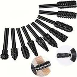 Do It Your Self DIY Crafts10-Piece Rotary Burr Wood Carving Rasp Files Set, with 1/4" Hex Shank for Wood & Rubber Deburring, Shaping and Grooving Pcs:- (10)-image-11