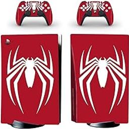 Khushi Decor Spider Man Red UV 3M Vinyl Sticker Decals for PlayStation 5 Disk Version Console and Two Dual Sense 5 Sticker Skins Black PS5 Skin Console and Controller Design [Video Game]-12