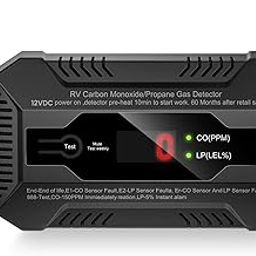 Funomo RV Carbon Monoxide and Propane Gas Detector, Dual LP/CO Gas Alarm with Separate LCD Indicator Lights, 85dB Loud Alarm, Carbon Monoxide Propane Gas Leak Detector for RV and Home Use-12V DC-12