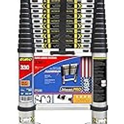 EuroLadderSystems Aluminium Euro Prox Telescopic Ladder 6.2 Meter (20.6 Ft)-Stores At 3.8 Ft-Detachable Hooks-Zero Flex Technology (Rock Solid)- Red Que Safe Step-Stabilizer,Anti Skid Feet&Wheel Kit-11