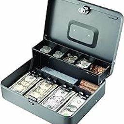 Large Cash Box with Money Tray and Lock, Metal Money Box Safe, Cash Register,5 Compartments Cantilever Tray & 4 Spring-Loaded Clips for Bills Red Combination Lock-image-33