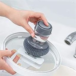 Liquid Tank Kitchen Utensils Sink Cleaning Brush Scrubber,Dish Bowl Washing Brush with Soap Dispenser Handle Pot Cleaner Tool (Wok Scrubber Brush)-image-75