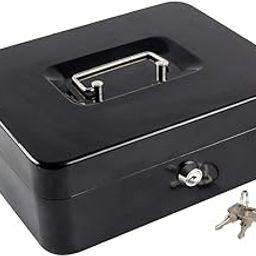 Betlex Large Cash Box with key Lock Safe Metal Money Box with Money Tray for Security Lock Box - Black -12 inch-12
