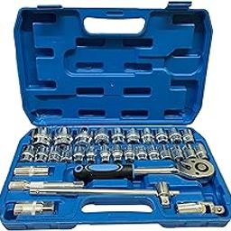 Inditrust 32Pcs 1/2" inch Combinational Ratchet Socket Wrench Spannar Tool Goti Set with Carry Box for Automobiles/Bike/Car Repair Tool Kit Socket Set (Pack of 32) (32pc in Blue box)-image-50