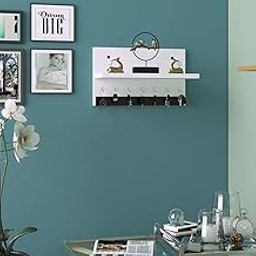MDF Wood Wall Mount Key Holder Keyholders with Storage Shelf (7 Hooks,White) V Home Living Room Bedroom Office Kitchen Keychain Organizer-24