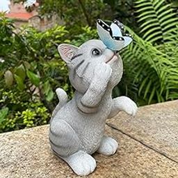 WNXURT Solar Cat Outdoor Figurines Garden Decor with Butterfly Light for Lawn Ornaments Porch Patio Balcony Yard Decorations Outdoor Birthday Gifts for Women Grandma Mother’s Day-image-17