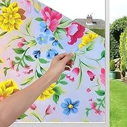 CHIPAK Vinyl Frosted Window Self Adhesive Privacy Glass Film for Window Glass Office| Decorative Window Sticker Wallpaper Vinyl Sheet for Glass Door, Bathroom, Home, Window. Peppy Flowers, 16x36 Inch-picture-18