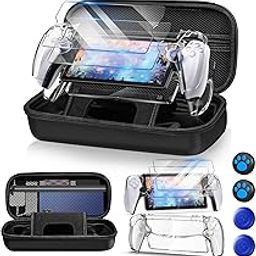 Auarte 12-in-1 Case for Playstation Portal, Portable Travel Bag Accessory for PS5 Portal Remote Player with Transparent Case, 2 Screen Protectors with 4 Thumb Handles, Carbon Black-31