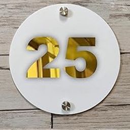 Room Number Plate No 25 | Mirror Gold with White Acrylic Number Plate with Double Side Tape On Backside-picture-1