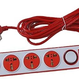 Skeisy New Ext-401-Socket Power Strip Extension Board with Universal Outlets, Red and White, Power up 10amp, 2.5 Meter Wire, Led Indicator-21