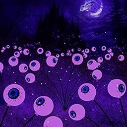 Homfstyi Halloween Decorations Outdoor Solar Powered Scary Eyeball Lights, 4 Pack 24LED Waterproof Pathway Lights with 2 Lighting Modes for Yard/Garden/Lawn/Party Decor, Purple-image-25