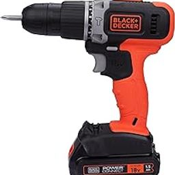 BLACK+DECKER Bcd003C1 18V 10Mm Cordless Variable Speed Hammer Drill Machine With 1X1.5Ah Li-Ion Battery&Led Backlight For Home&Diy Use,1 Year Warranty,Orange&Black-9