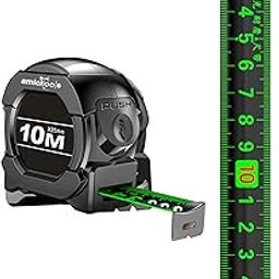 amiciTools 10m Measuring Tape with Auto-Locking and Retracting Feature, Heavy Duty Unbreakable ABS Case with Belt Clip- One-Man Operation, Measure in cm Only-25