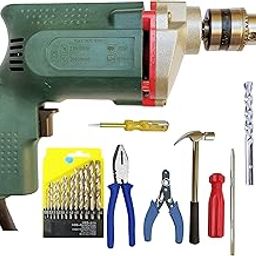 Inditrust 3 months warranty Tiger 10mm Electric Drill Machine with 13pc hss Plier Wire Cutter Tester Screwdriver Hammer Masonry bit Set-3