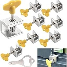 8Pcs Sliding Window Key Locks, Security Window Lock Aluminum With Key, Window Stoppers For Slide Door, Adjustable Security Locks, For Kids Room Hung Security Lock Stoppers, Silver-10