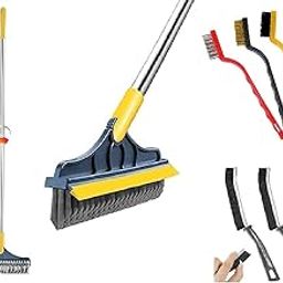 LAGET® Bathroom Cleaning 2-in-1 Wiper with Floor Scrubber & Wiper 120° Rotating Head with Long Handle Combo with Steel Brush | Wire Brush | Gas Stove Cleaning Brush | Kitchen Tools (Pack of 3)-image-10