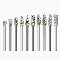 Sunkizzrs® 10-Pcs Tungsten Carbide Rotary Burr Set –Carbide Double Cut Carving Burr Bits with 1/8"(3mm) Shank –Rotary Tool Accessories for Woodworking, Engraving, Drilling, Steel Metal Working-1