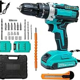 CORDLESS DRILL MACHINE KIT Cordless Drill x2-21V Batterywith 2 Speed and 24pc Accessories Cordless Drill (10 mm Chuck Size) Electric screwdriver Power tool Compact design DIY projects-2