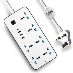 Multifunctional Electrical Extension Socket British Plug USB C Cable Power Cord Strips 6 Outlets 3 Pin 3 USB Ports and 1 Type C Port for Home Kitchen Office (White)-14
