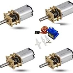 SP Electron Pack of 4 Pcs 3.7V - 6V N20 Micro Gear Reduction DC Motor with Pack of 1 Pcs Sg90 Micro Servo Motor-12