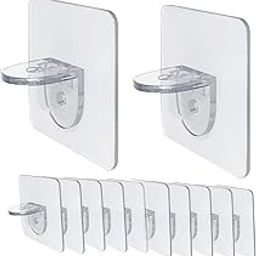 5 Pack Shelf Support Clips Self-Adhesive, Transparent Punch-Free Brackets for Closet, Cabinet, Bookshelf Nail-Free Sticky Shelf Pegs Wall Mount Layer Holder-12