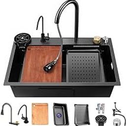 QUALITO 24x18 Multifunction Kitchen Sink | Waterfall | All In One Kitchen Sink | Multifunctional Sink for Kitchen | 24x18 Black Stainless Steel Kitchen Sink-image-62