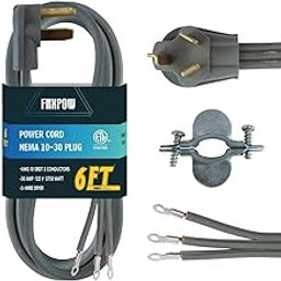 FNXPOW - 3 Prong Dryer Cord, 6' 10/3 SRDT, 30 Amp Device Extension Power Cord, NEMA 10-30, Gray-image-71