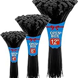 OPENBOX® 4, 8, 12 Inch Cable Ties (Pack of 300) 100 Pieces Each Size Combo Heavy Duty Zip Ties, Nylon Wire Organizer Cable tie, Zip Tie, for Cable Management (Black)-picture-28