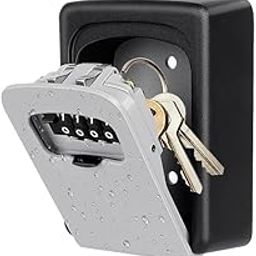 FAB Innovations Key Lock Box Wall Mounted | 4 Digit Combination Lock Box Weatherproof Safe Security Key Storage For Outside Realtors Garage Spare Keys grey-26